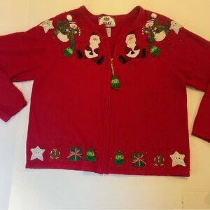 Vintage Womans Tiara International Full Zip Christmas Sweater L. Pre-owned.